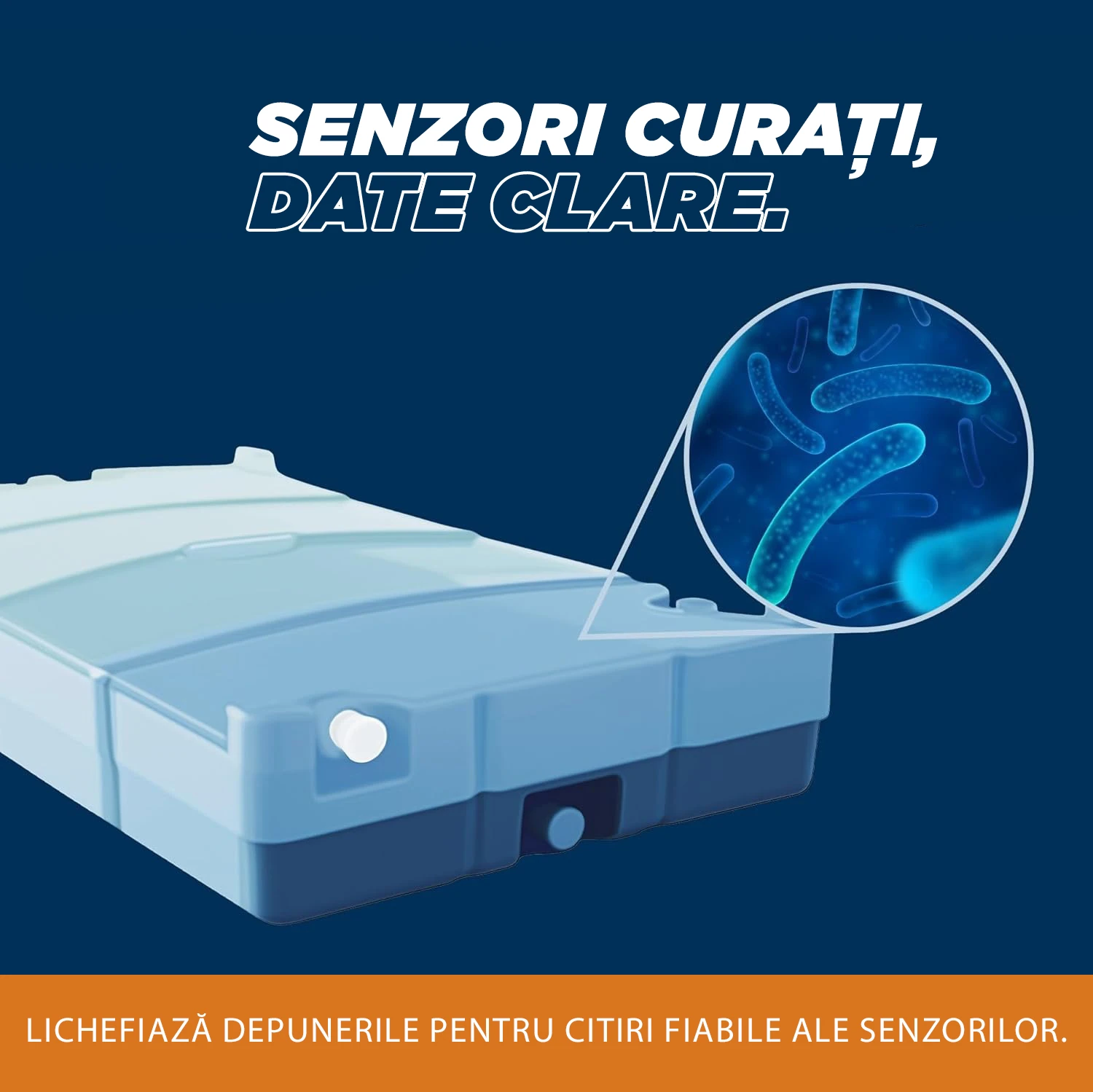 Vizual albastru About Home pentru senzori și rezervor, cu detaliu circular.
