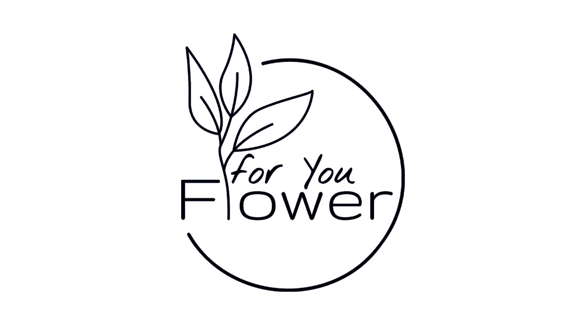 Logo floral negru cu frunze și contur circular pe fundal alb.